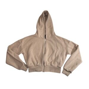 Forever 21 Tan Cropped Full Zip Up Hoodie Womens‎ XS Beige Sweatshirt